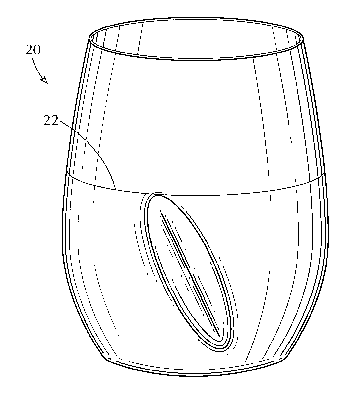 Drinking glass for containing wine and for optimizing air mixed into the wine during swirling to enhance bouquet