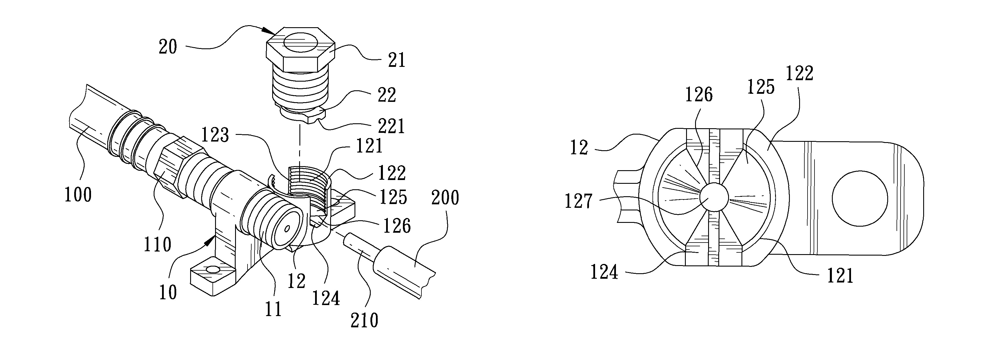 Wedge of a cable connector grounding device