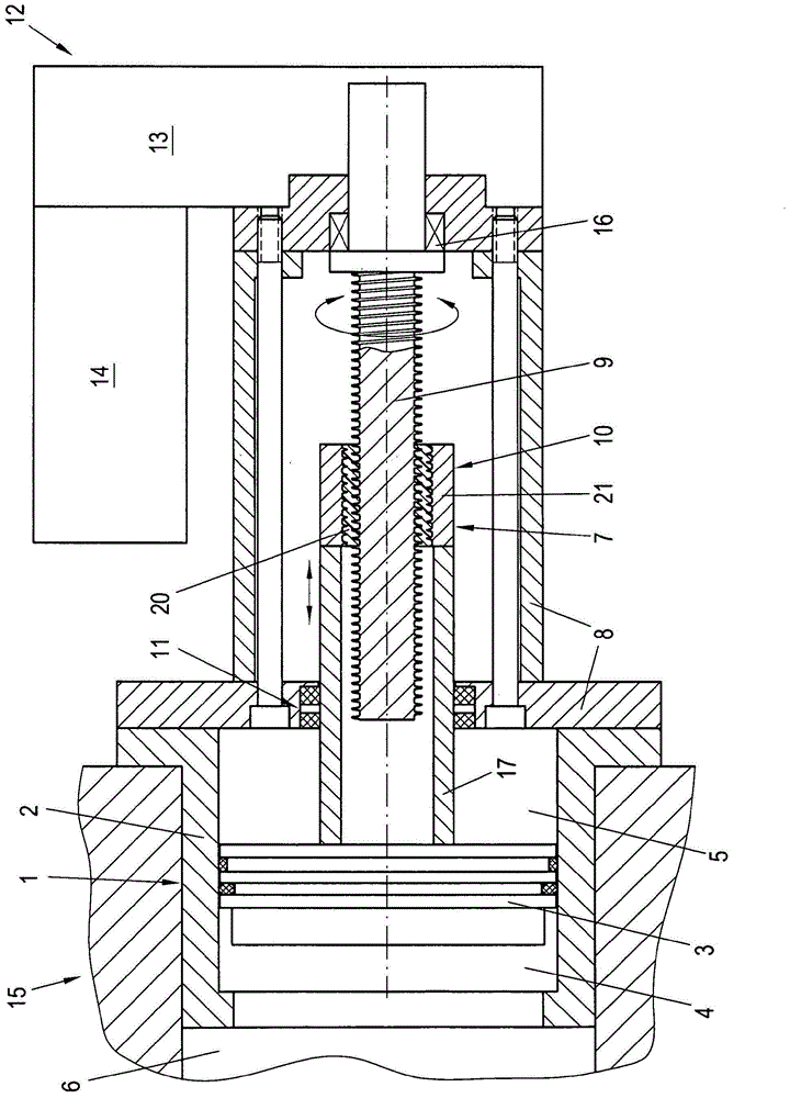 Adjusting device for an adjusting piston of a variable clearance space of a reciprocating compressor