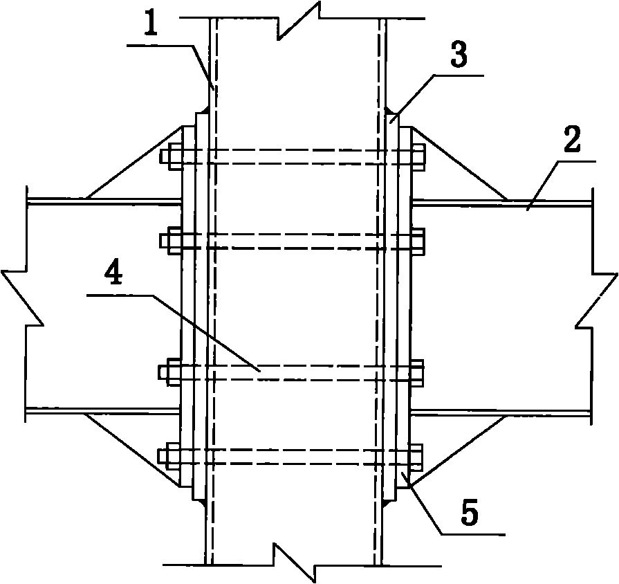 Rectangular steel pipe column and I-steel beam sleeve steel plate bolt connecting node