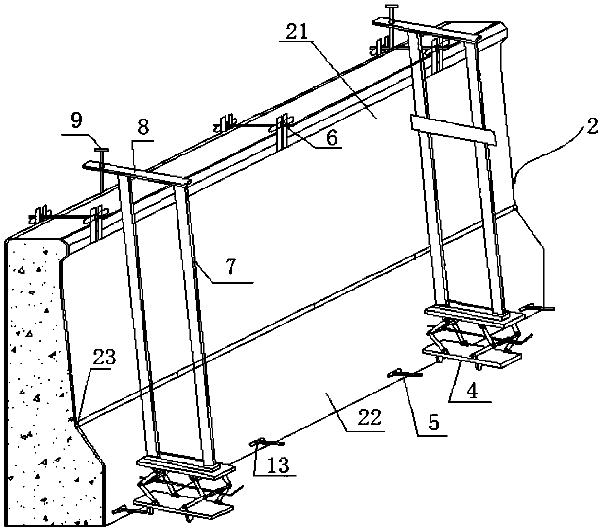 Bridge cast-in-place concrete anti-collision guardrail formwork construction device and construction method