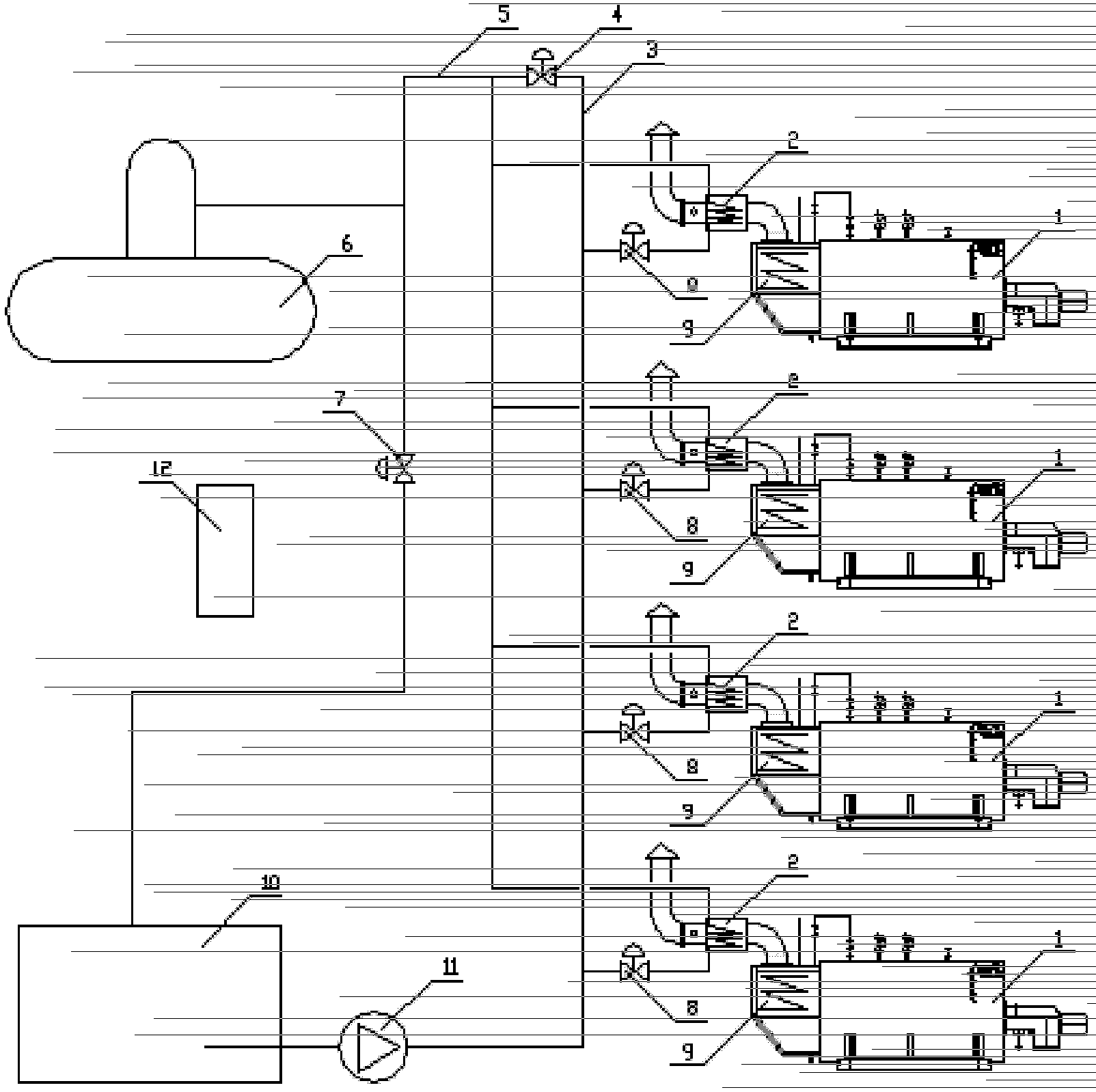 Water feeding system for multiple condensing boilers