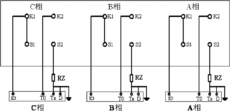 Integration wiring apparatus used for high voltage three-phase combination mutual inductor on-site detection