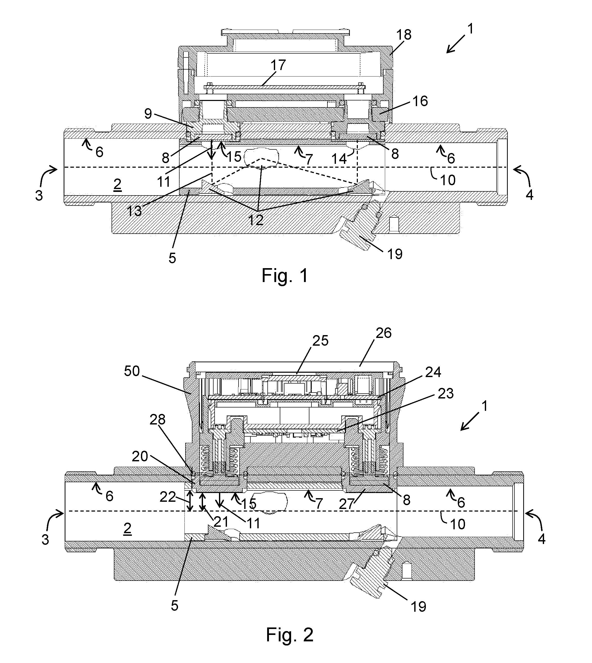 Flow meter with protruding transducers