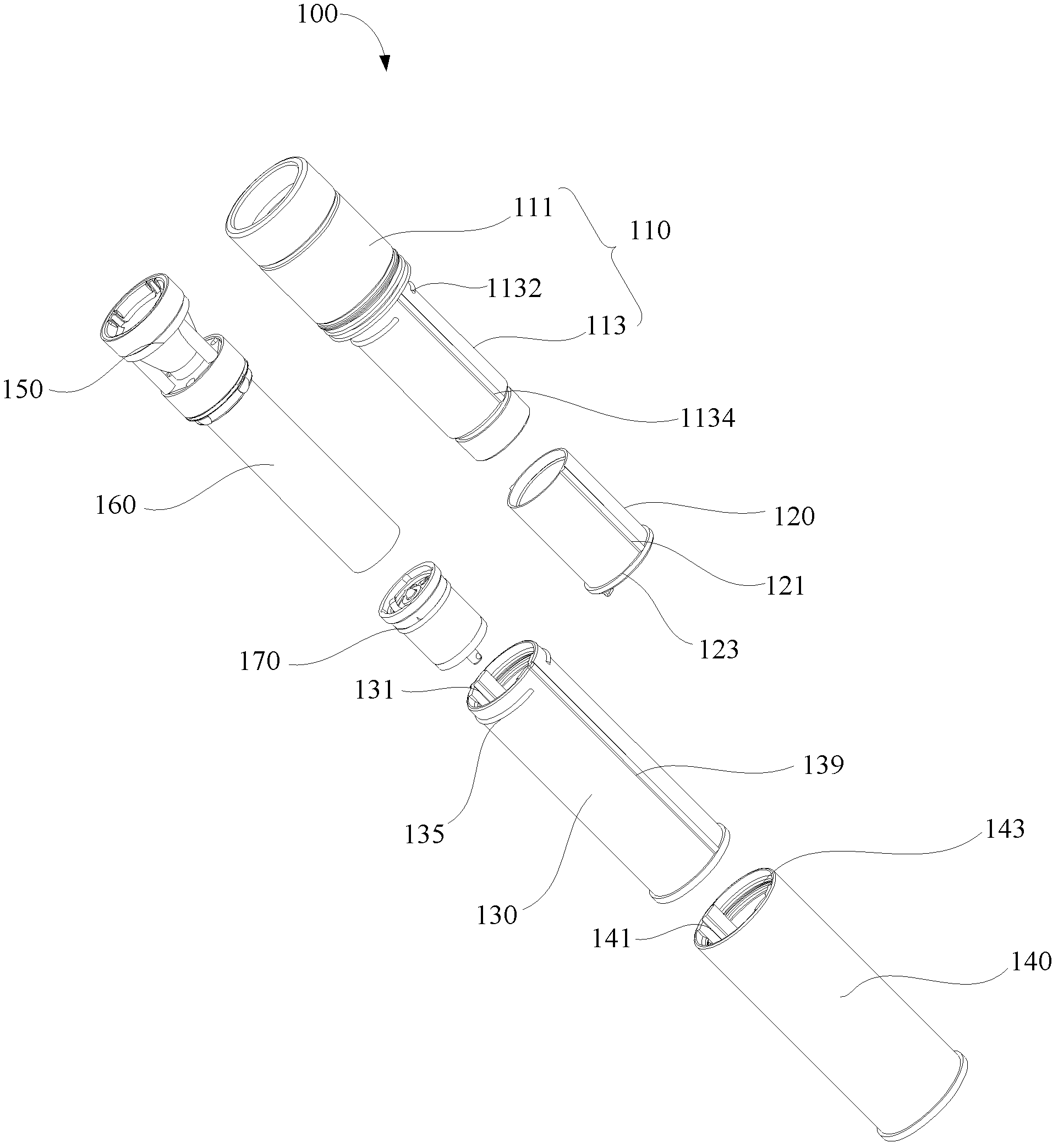 Flashlight and telescopic cylinder structure thereof