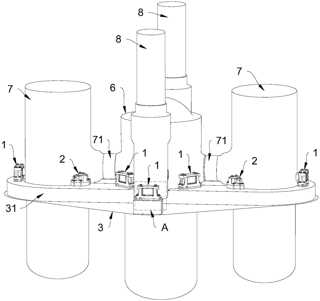 Modularized support device for multi-container system