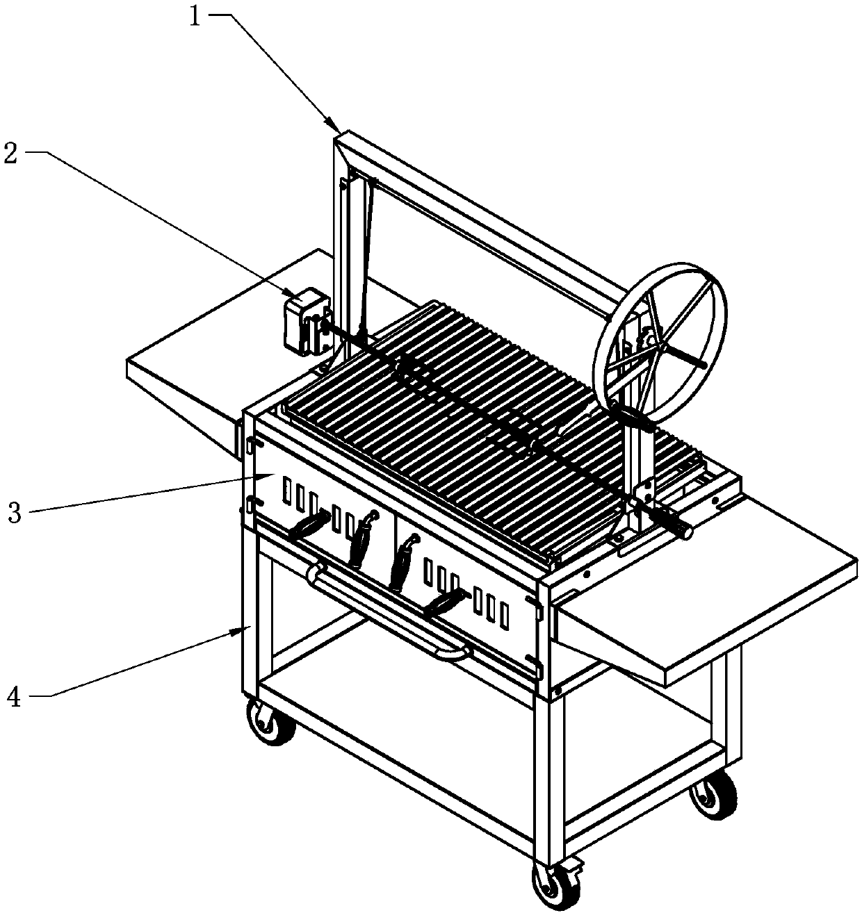 Barbecue grill with rotary barbecue frames