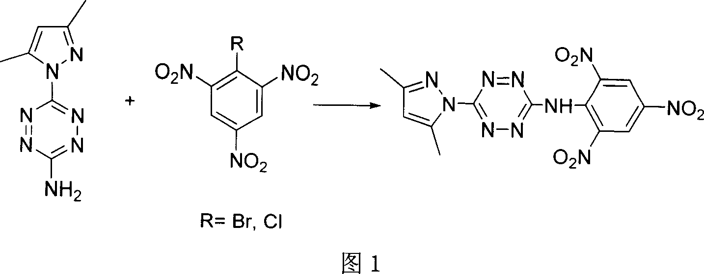 Compound containing tetrazine polynitrobenzene and synthesis method thereof