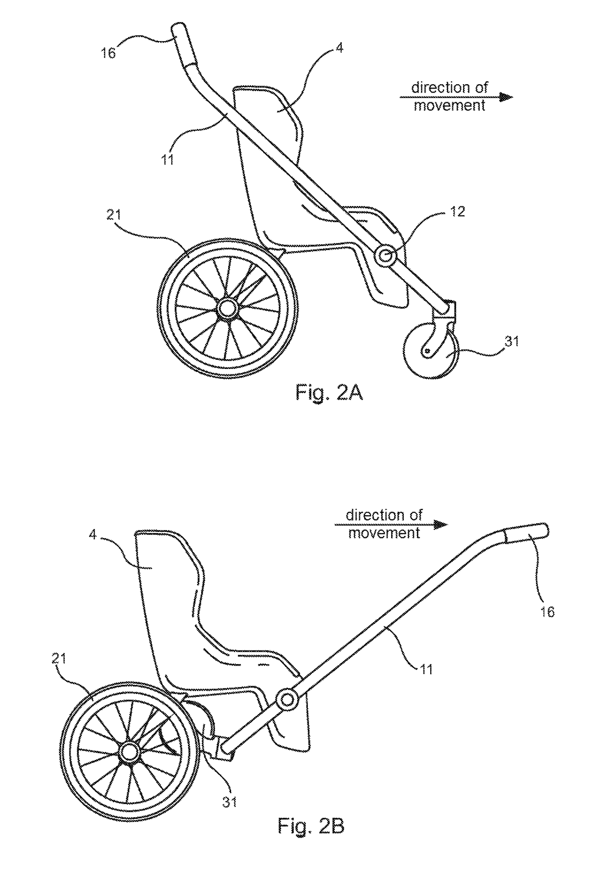 Stroller for a child which is convertible into bicycle trailer