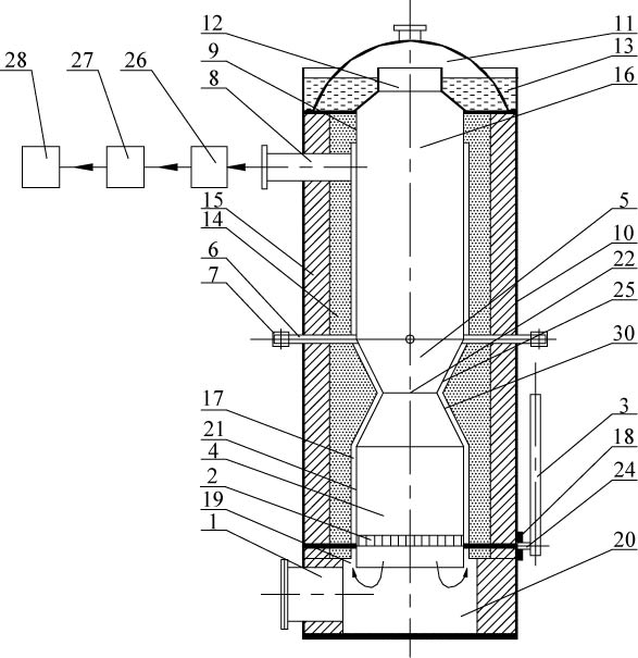 Down-draught type biomass gasifier for secondarily cracking tar