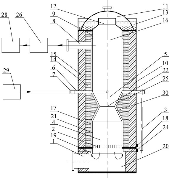 Down-draught type biomass gasifier for secondarily cracking tar