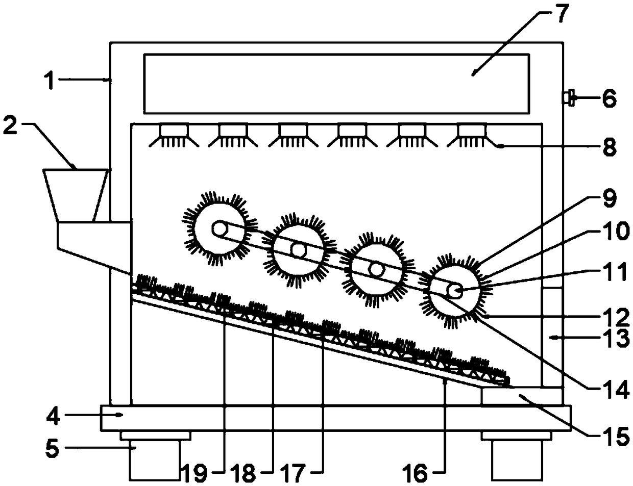 Peanut brushing device capable of reducing shell-breaking rate