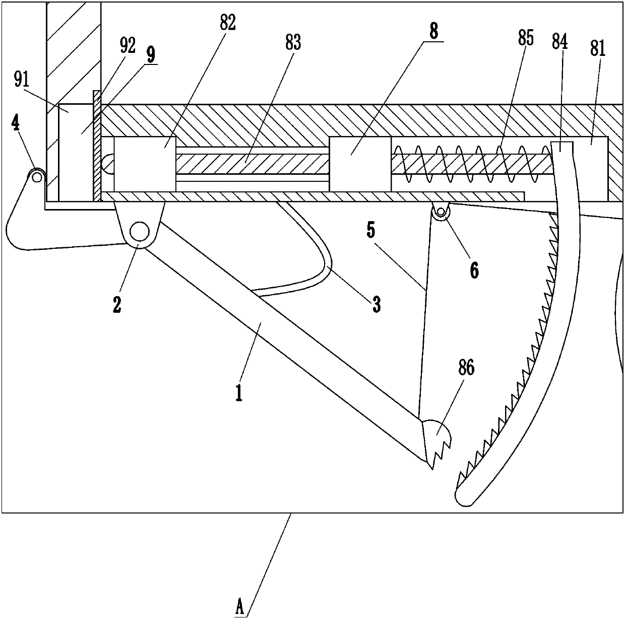 Upturning type rear plate long-distance safety locking device for mine car carriage