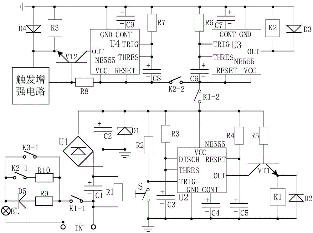 Gradually-illuminating LED (Light Emitting Diode) night-lamp driving system equipped with triggering intensifier circuit