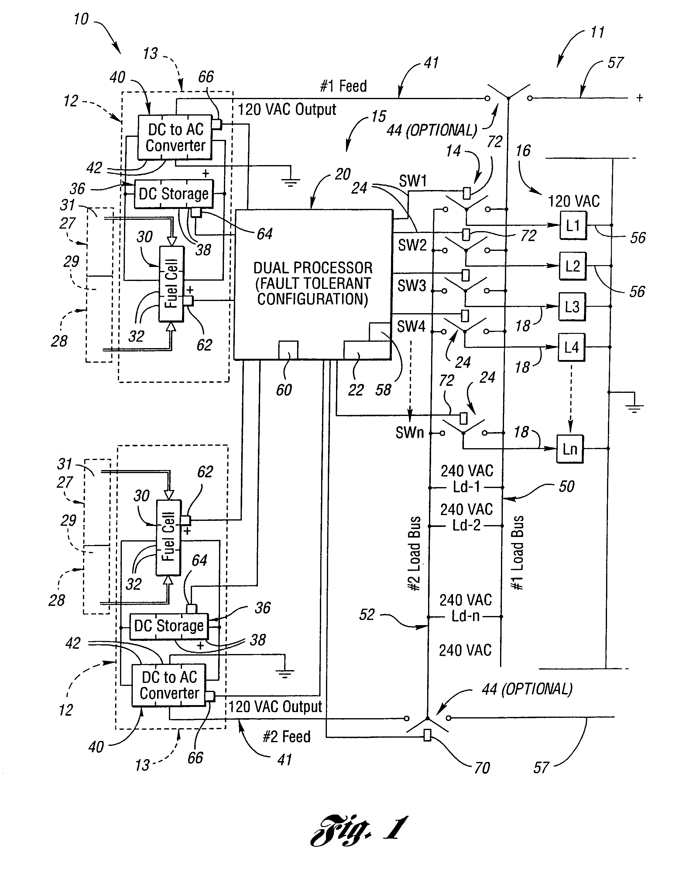 Variable fuel cell power system for generating electrical power