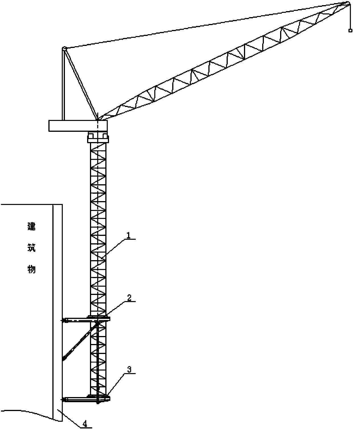 Supporting system of asymmetrical frame tandem externally suspended climbing tower crane