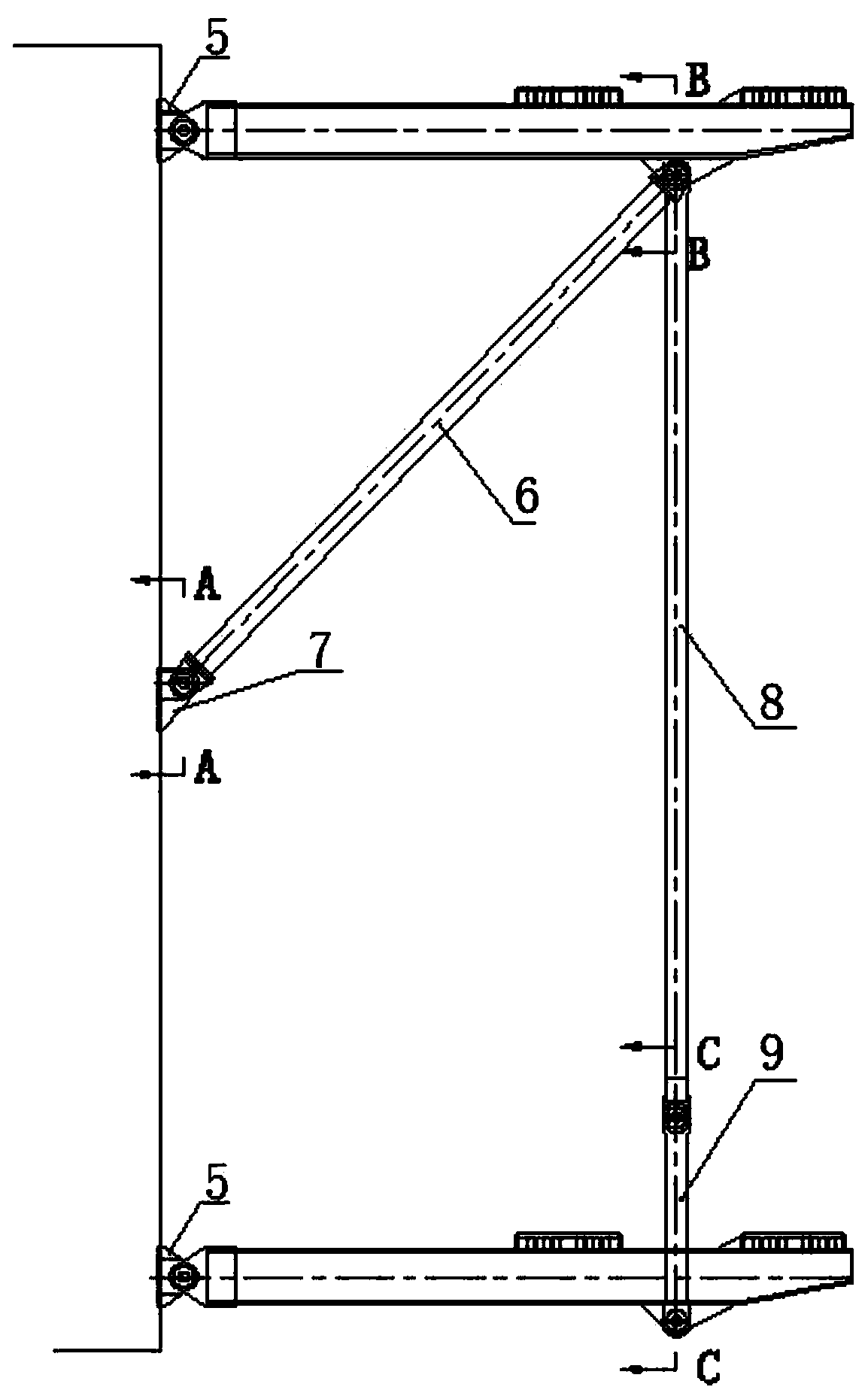 Supporting system of asymmetrical frame tandem externally suspended climbing tower crane
