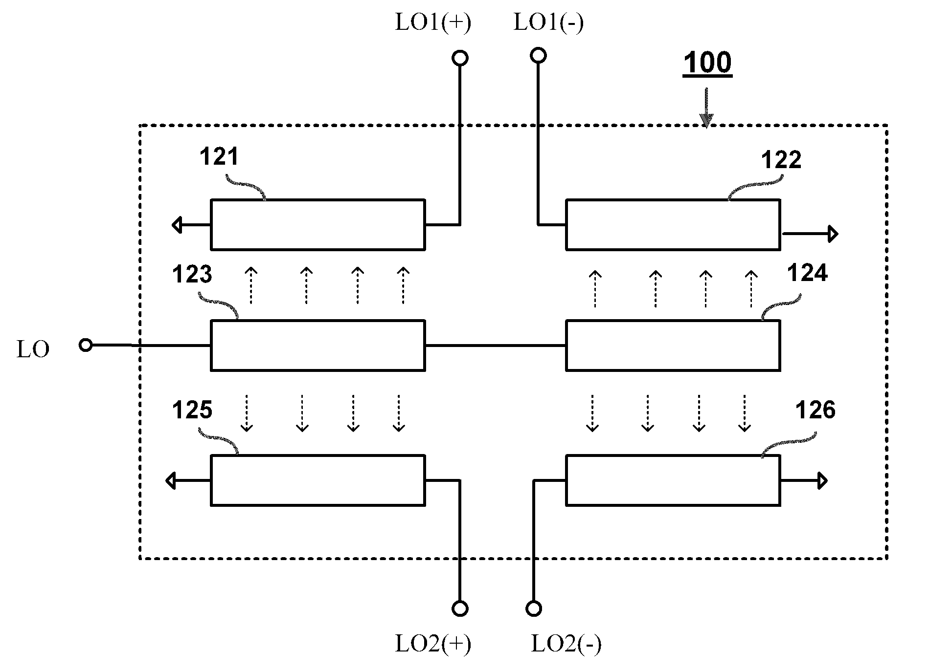 Miniaturized dual-balanced mixer circuit based on a double spiral layout architecture