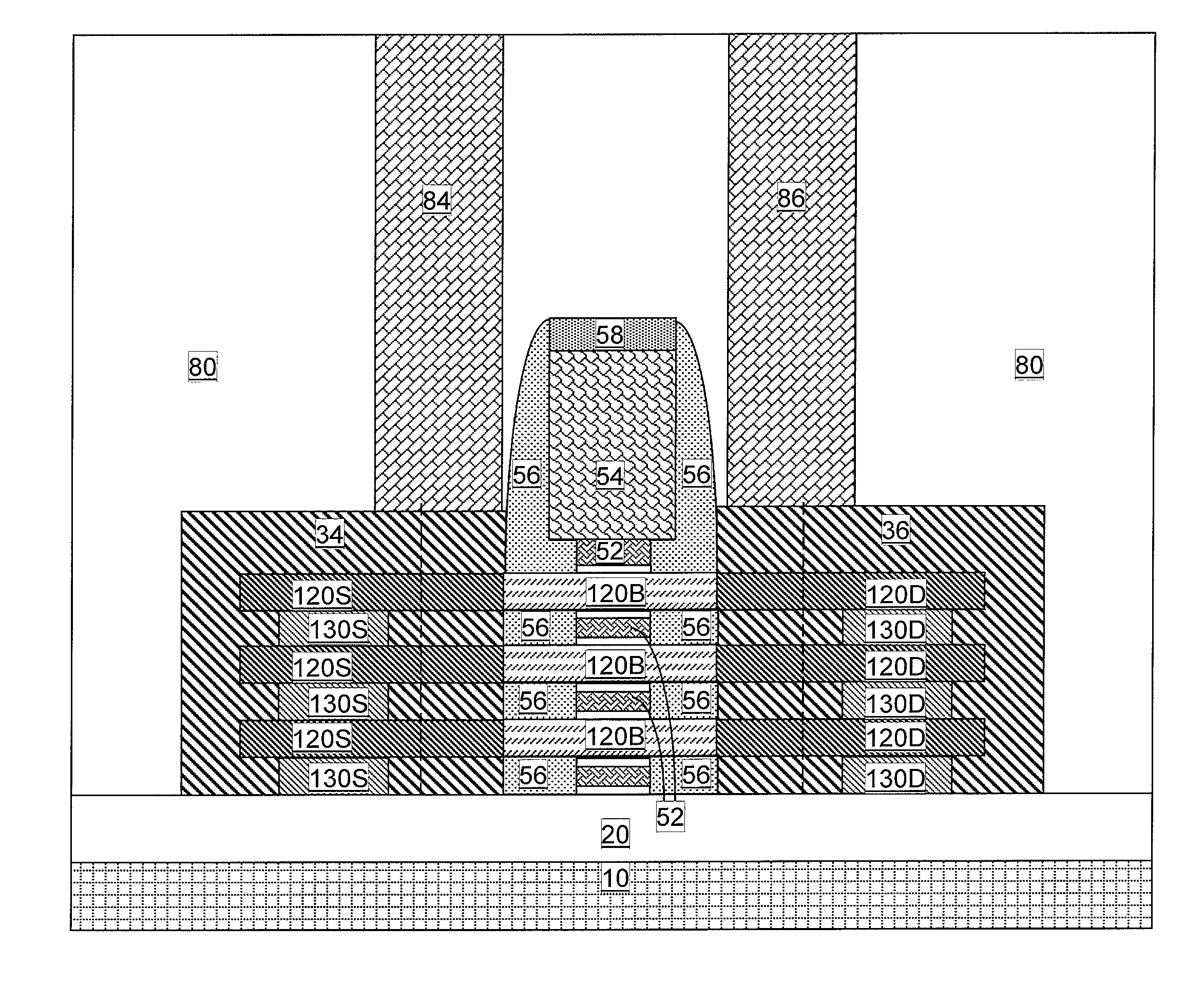 Non-replacement gate nanomesh field effect transistor with pad regions