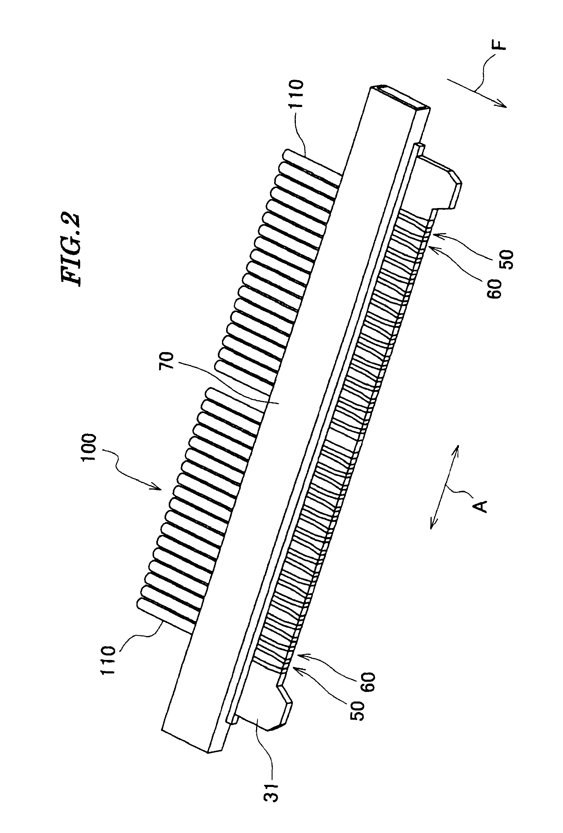 Connector having contacts with a linkage portion having a width smaller than that of the contact portion