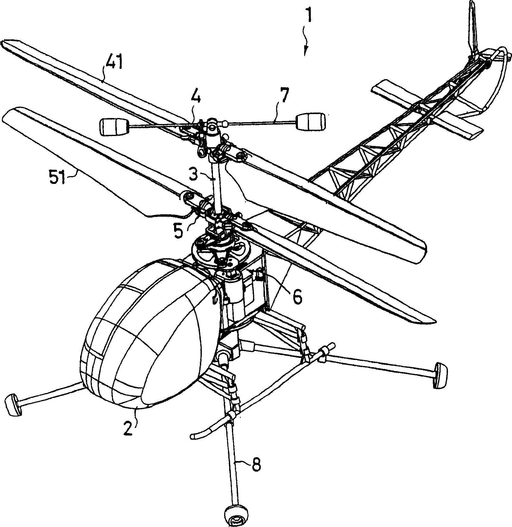 Coaxile reverse rotating type radio controlled vertiplane