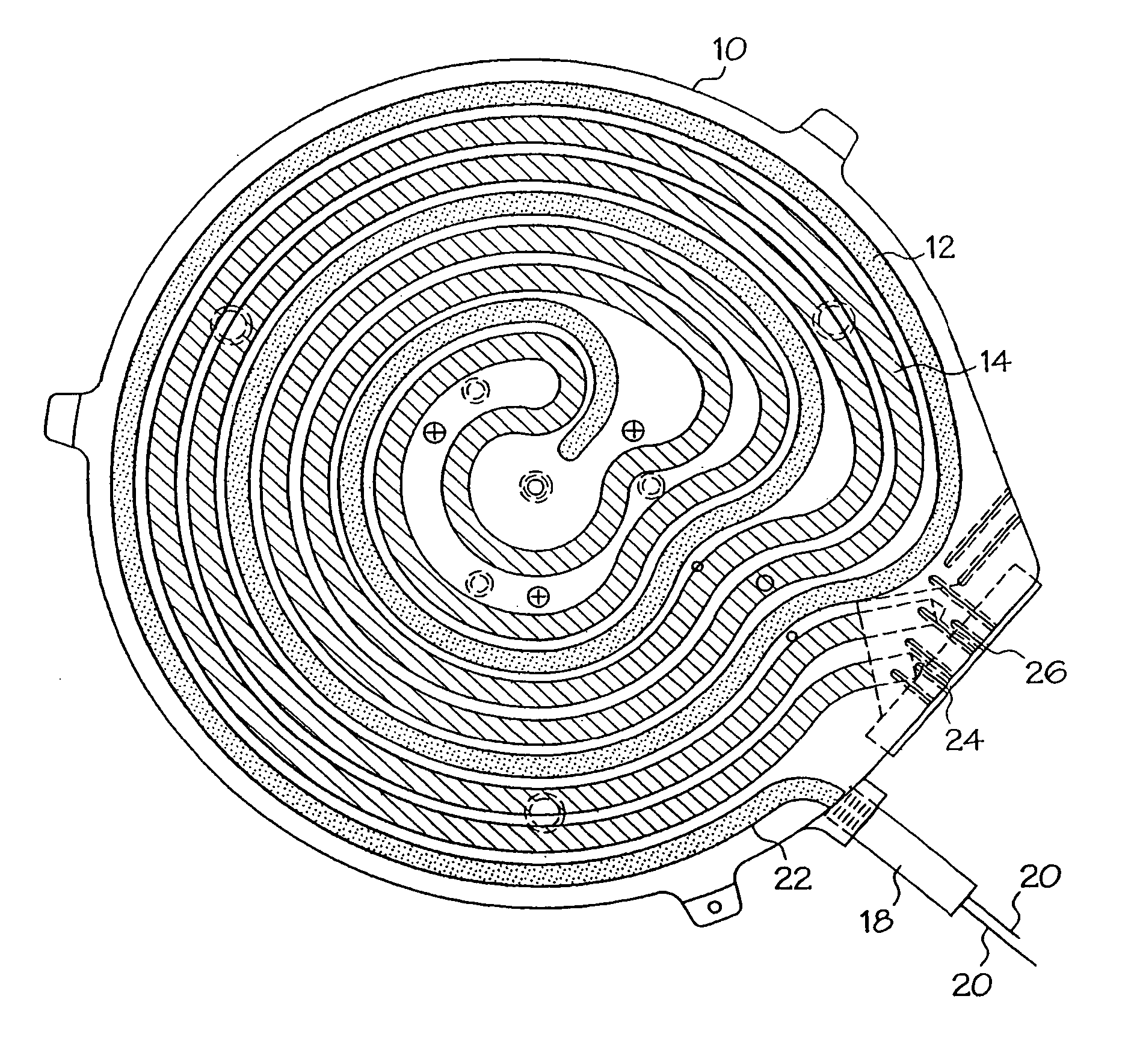 Wafer chuck having thermal plate with interleaved heating and cooling elements