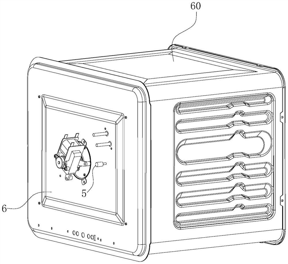 Hot air baffle structure for cooking device and oven