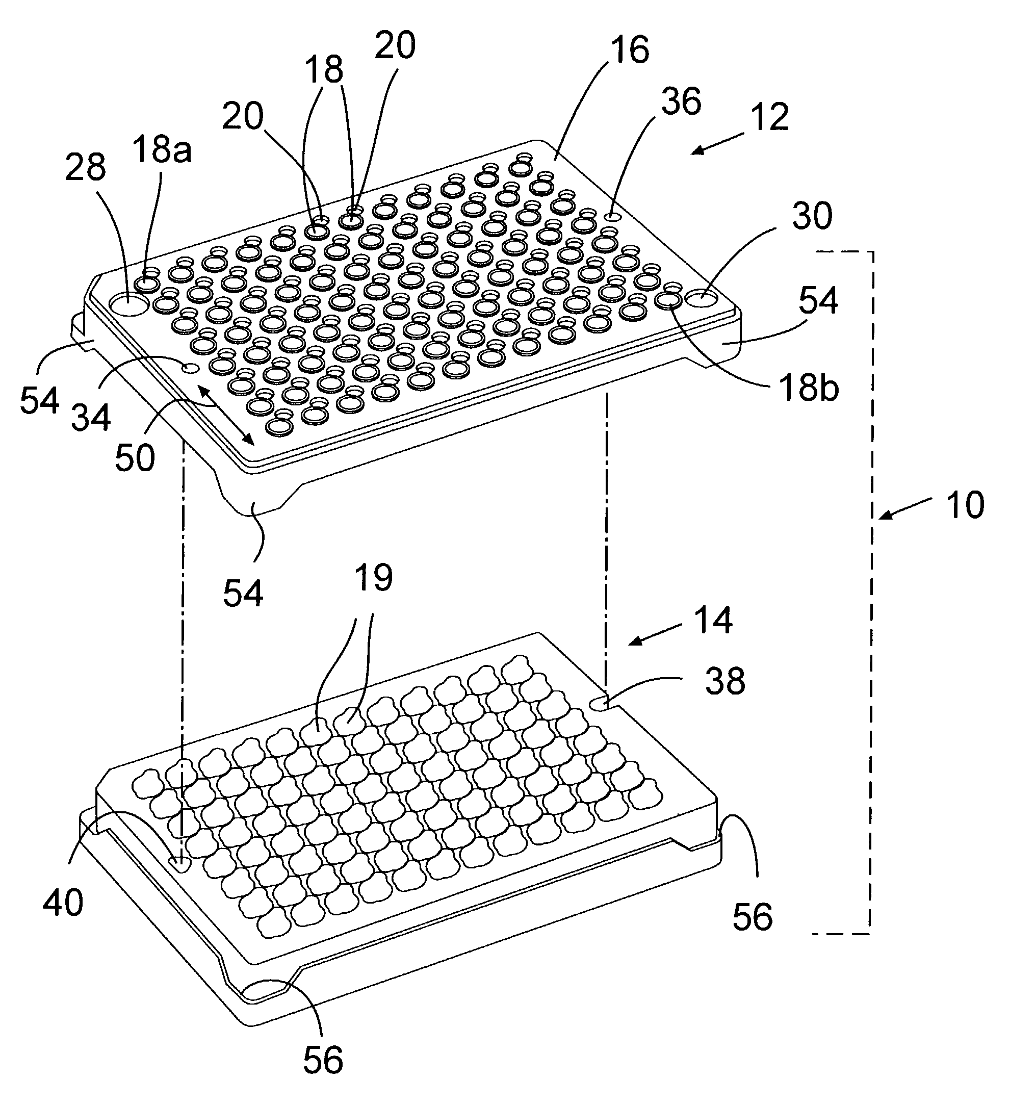 Positioning pins for multiwell test apparatus