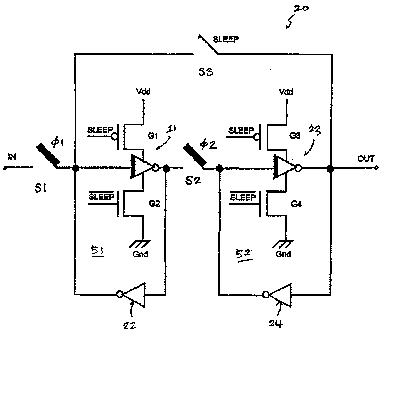 Multi-threshold flip-flop circuit having an outside feedback