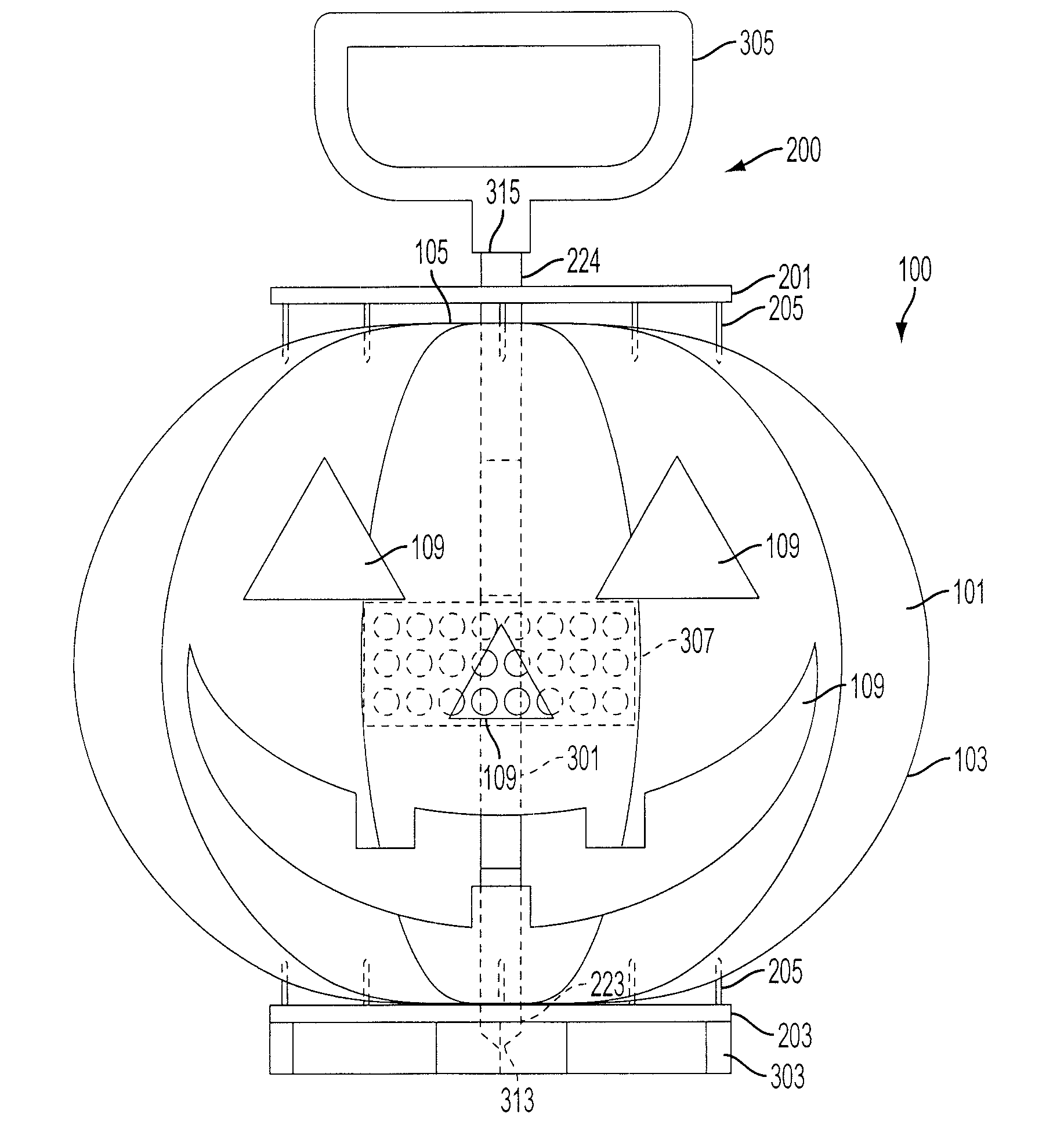 Device for allowing hand transport of a jack-o-lantern