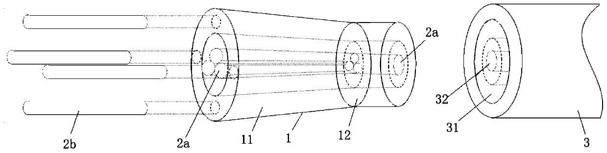 Optical fiber composite light spot laser beam combiner and manufacturing method thereof