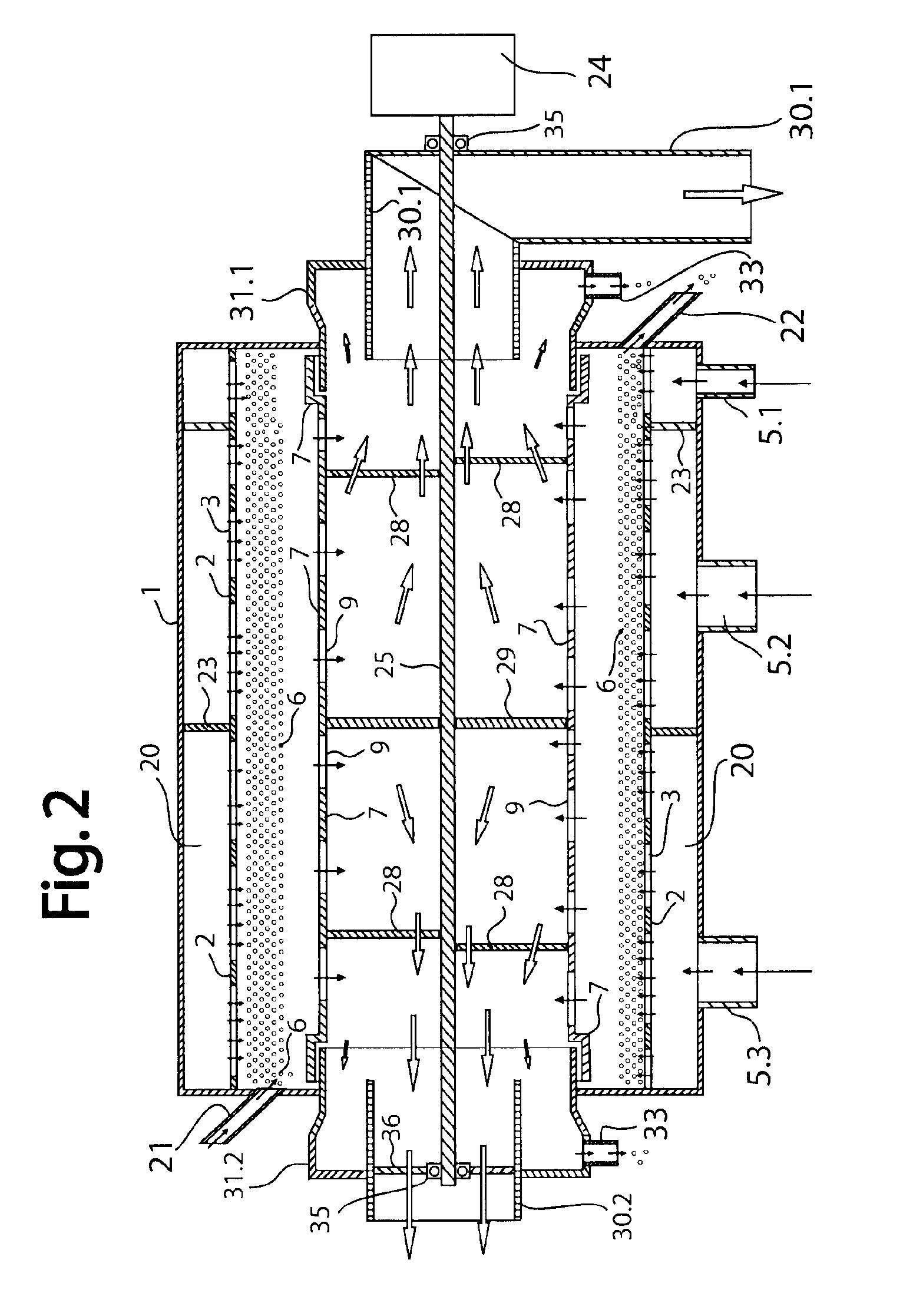 Device and method for injecting fluid into a rotating fluidized bed