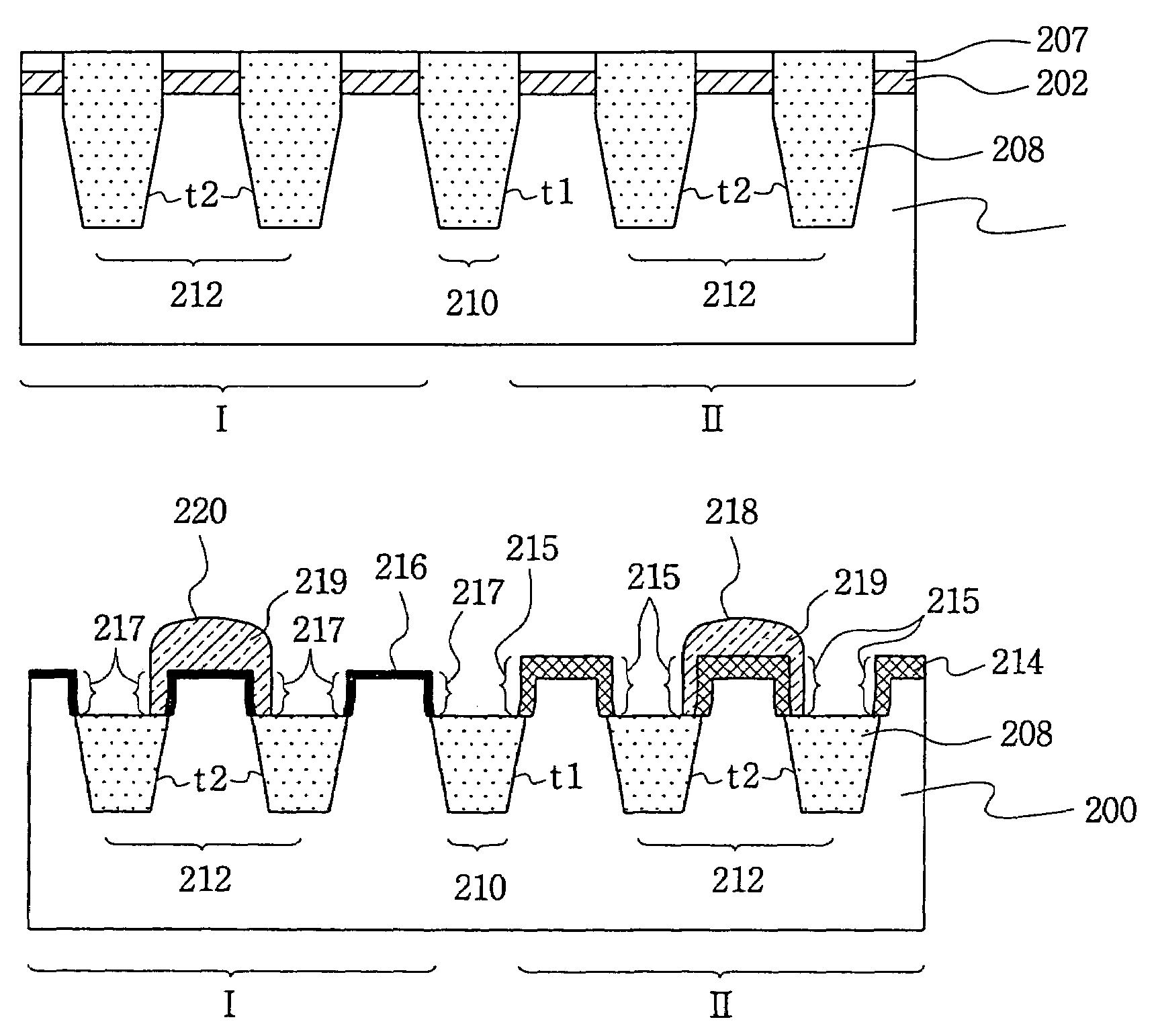 Dual gate oxide structure in semiconductor device and method thereof