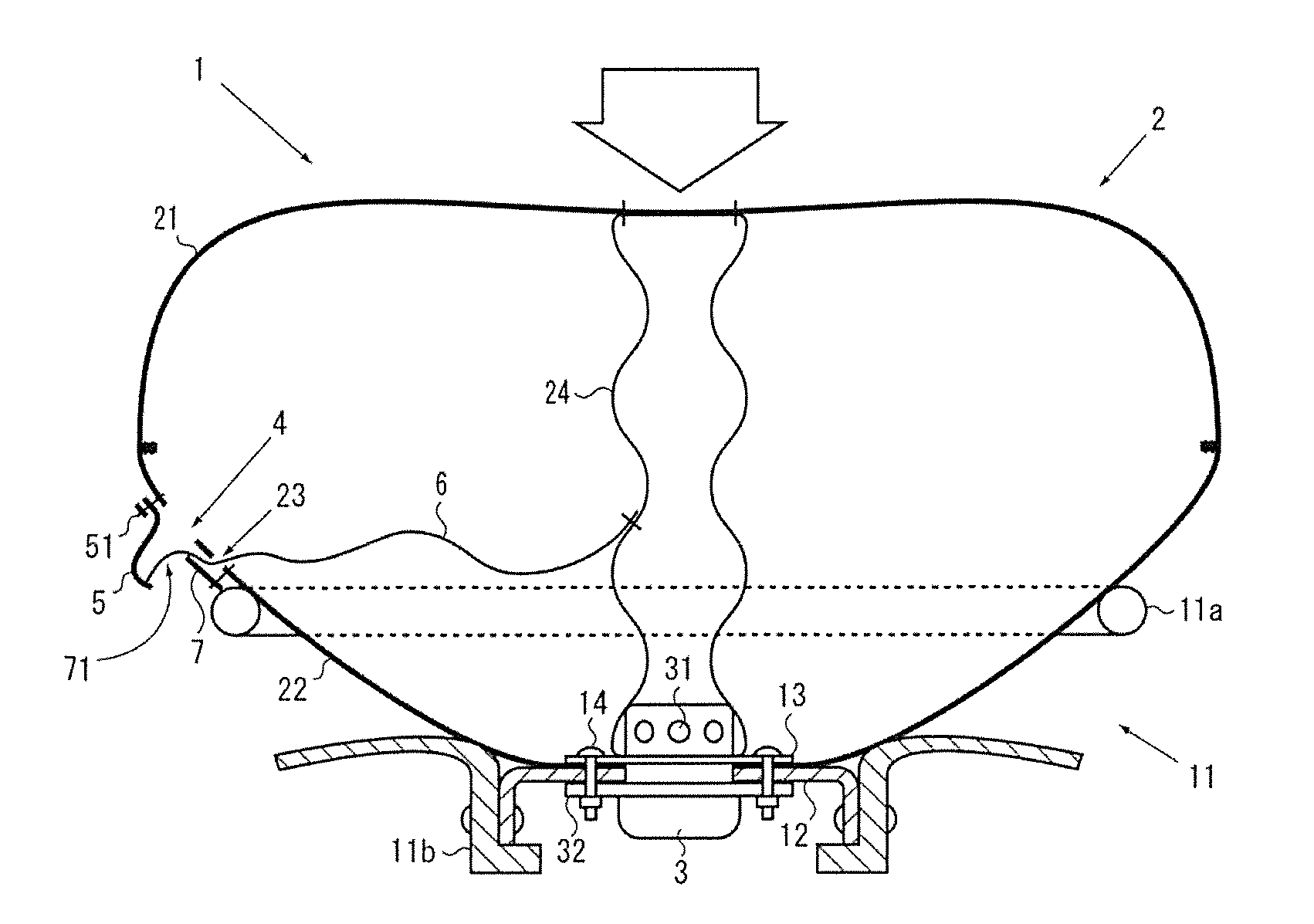 Airbag, airbag device, and method for sewing lid member of airbag