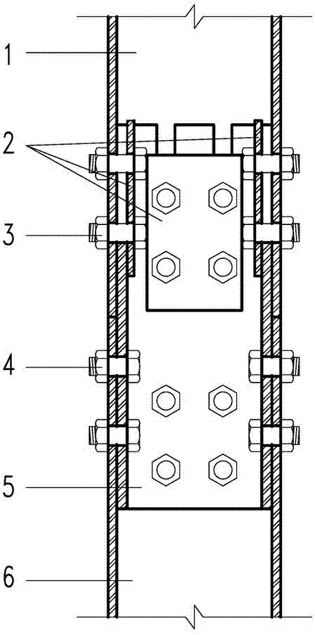 Full-bolt splicing node for inner sleeve slotted closed-section pillar