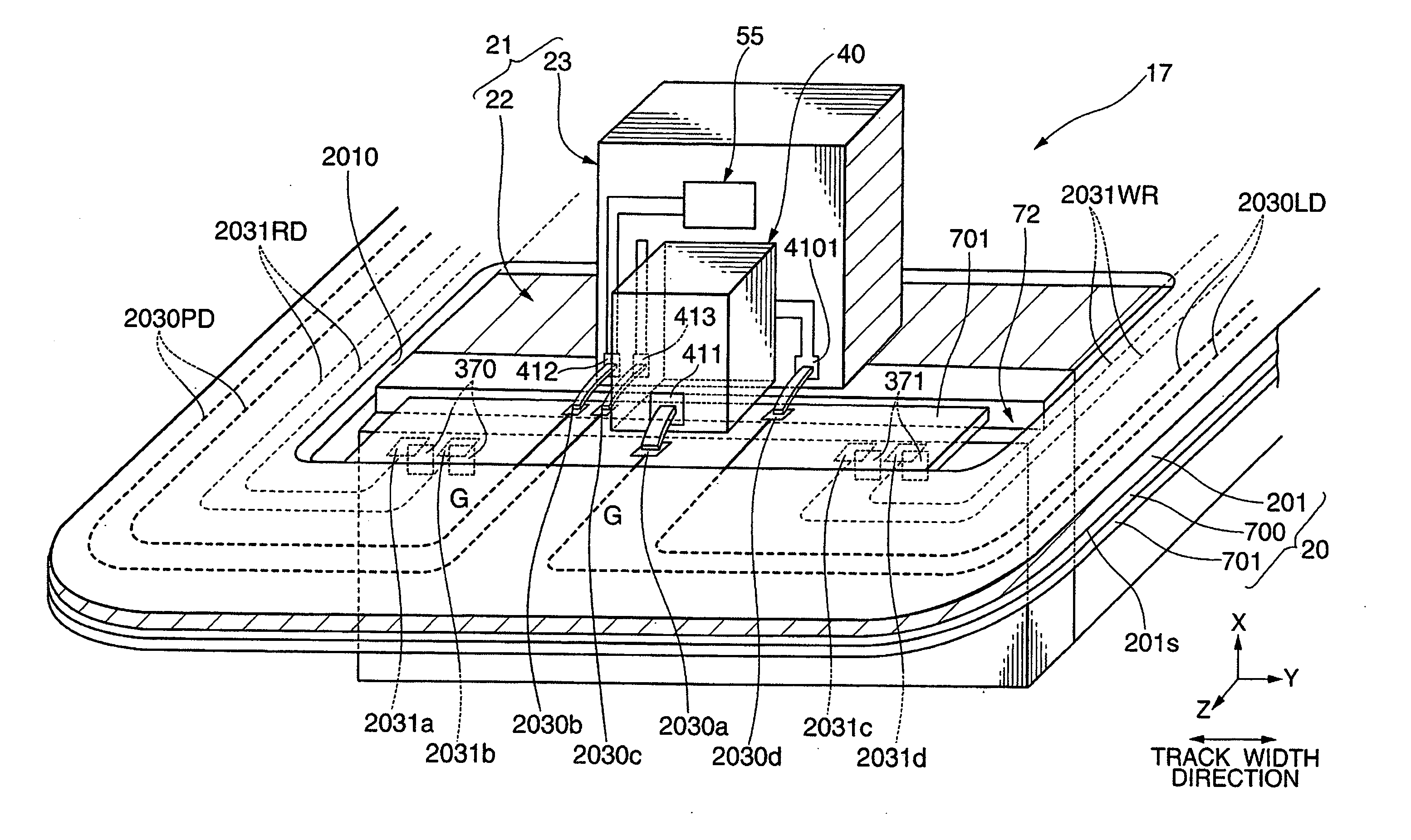 Head gimbal assembly with two wiring layers comprising thermally-assisted head