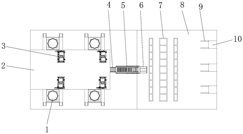 Automatic production line from ferrite pressing to furnace feeding and implementation method of automatic production line