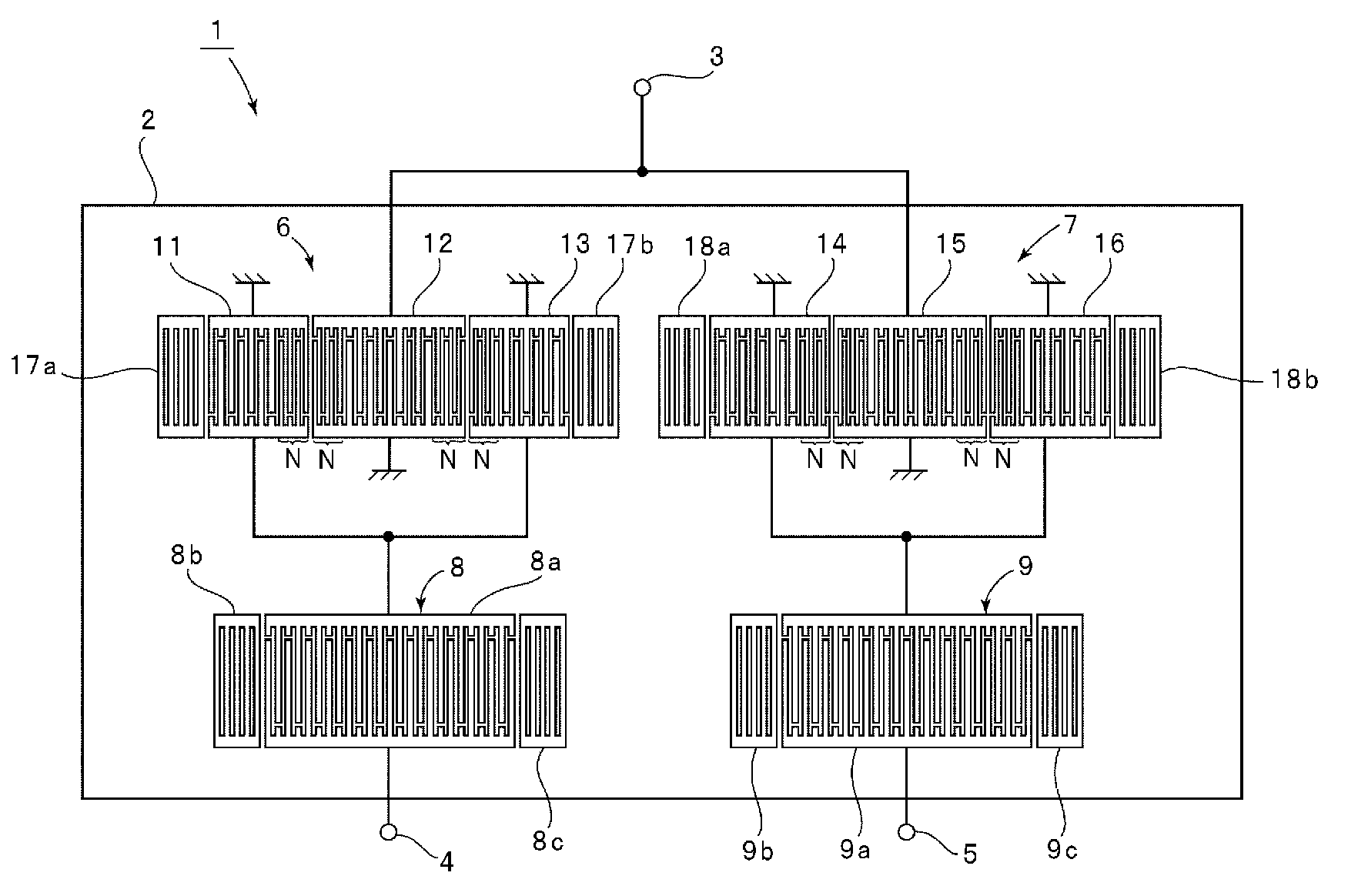 Balanced acoustic wave filter device