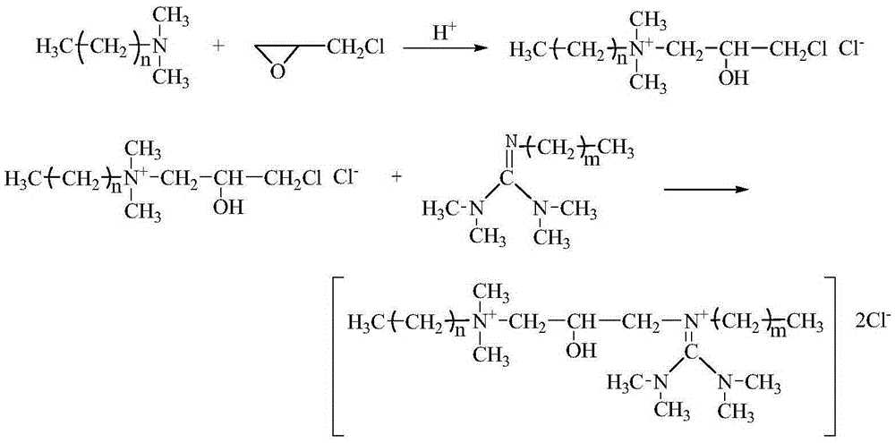 Guanidyl long chain gemini quaternary ammonium salt and preparation method thereof