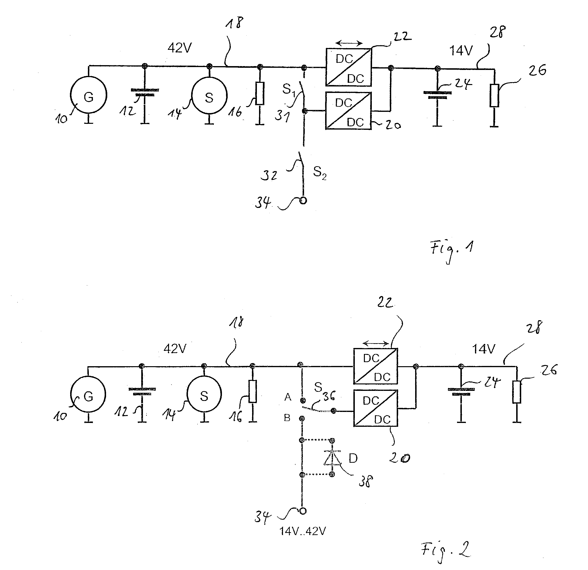 Device for power supply in a multi-voltage electric system of a motor vehicle