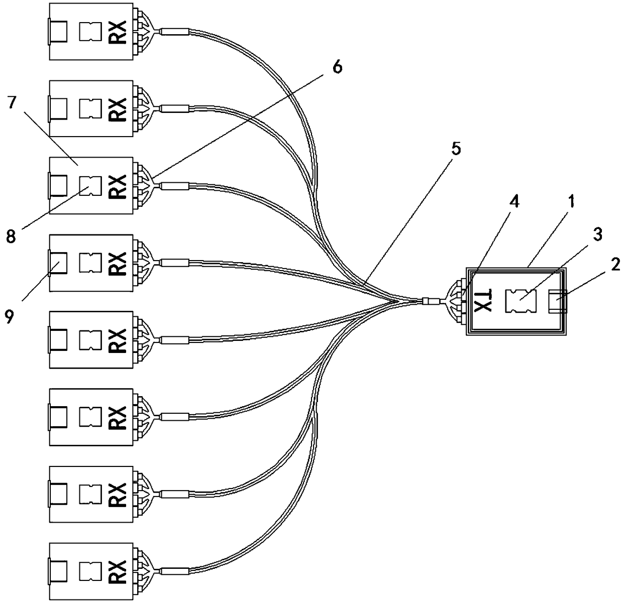 Photoelectric module one-into-many system for image video transmission broadcasting system