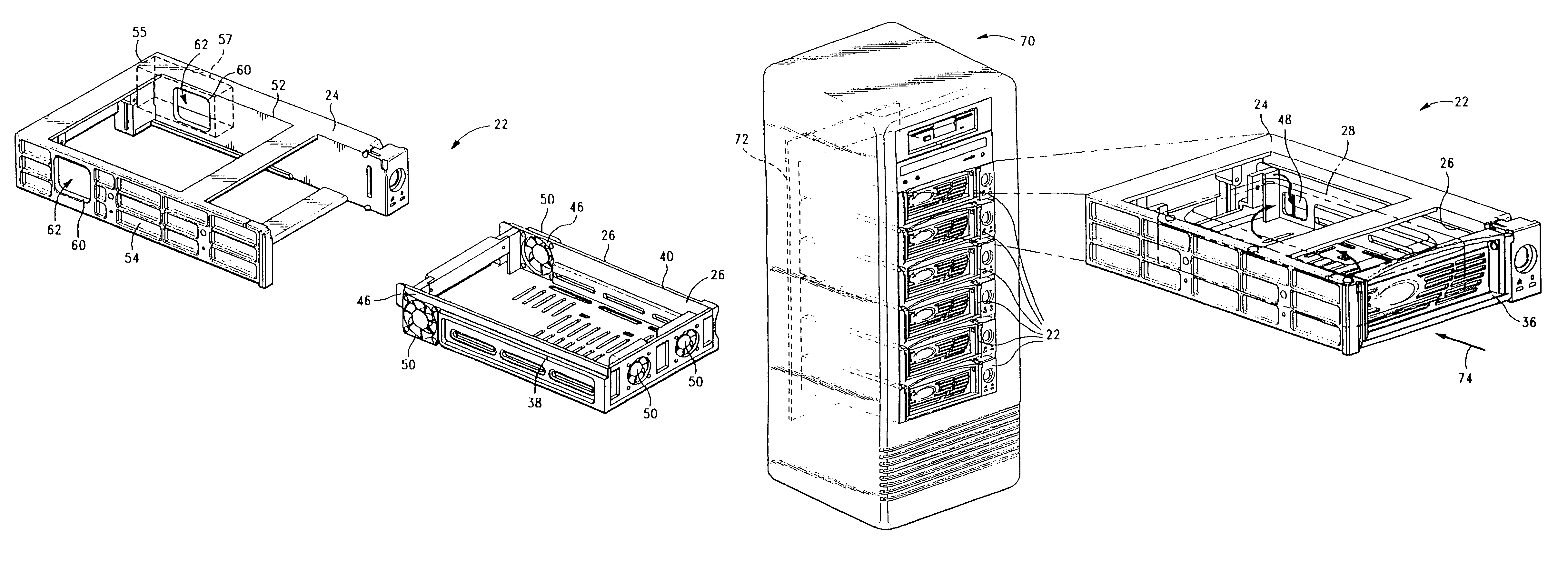 Memory storage device docking adapter having a laterally mounted fan