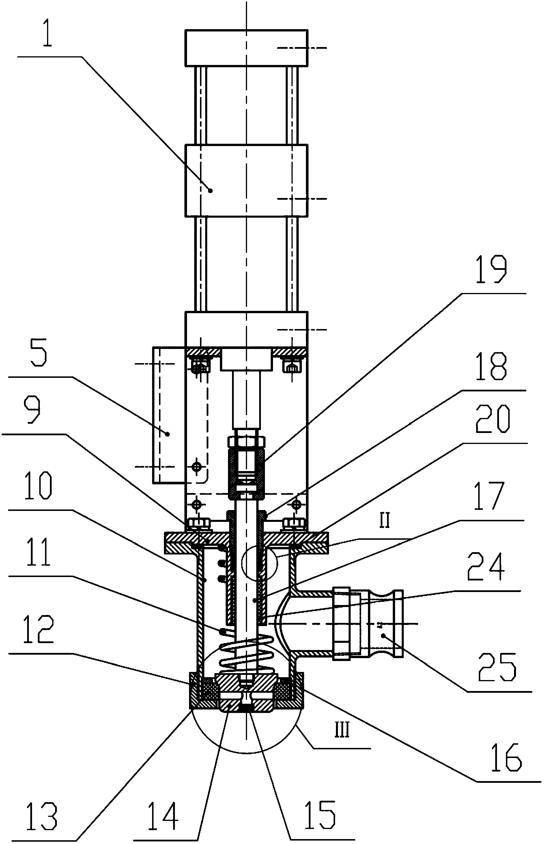 Upper-opening-type filling valve with central small flow rate