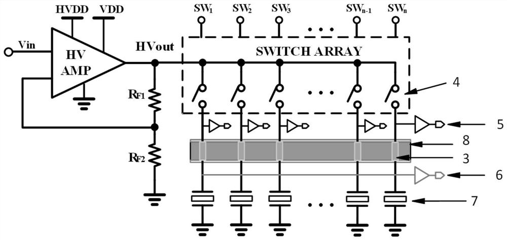 Integrated driving and control structure for array printing nozzle