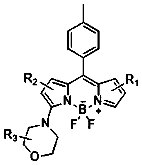 A kind of 3-morpholinyl-8-p-methylphenyl fluorine boron derivatives and its preparation method and application