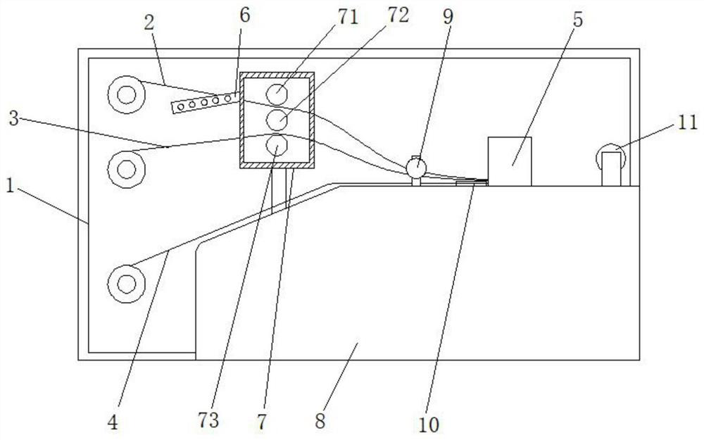 Adhesive tape with handle die cutting material-saving equipment and processing technology thereof