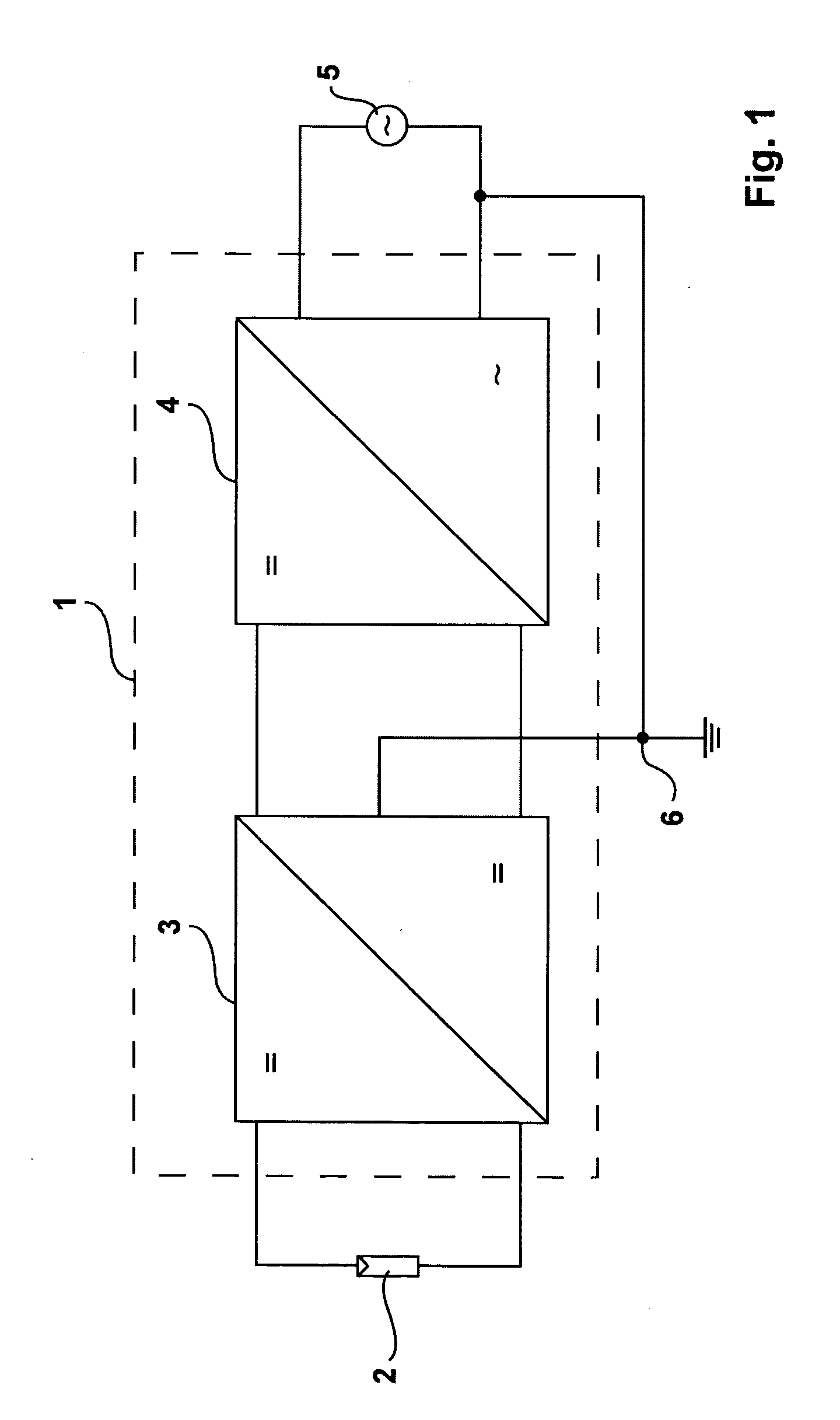 Inverter for grounded direct current source, more specifically for a photovoltaic generator