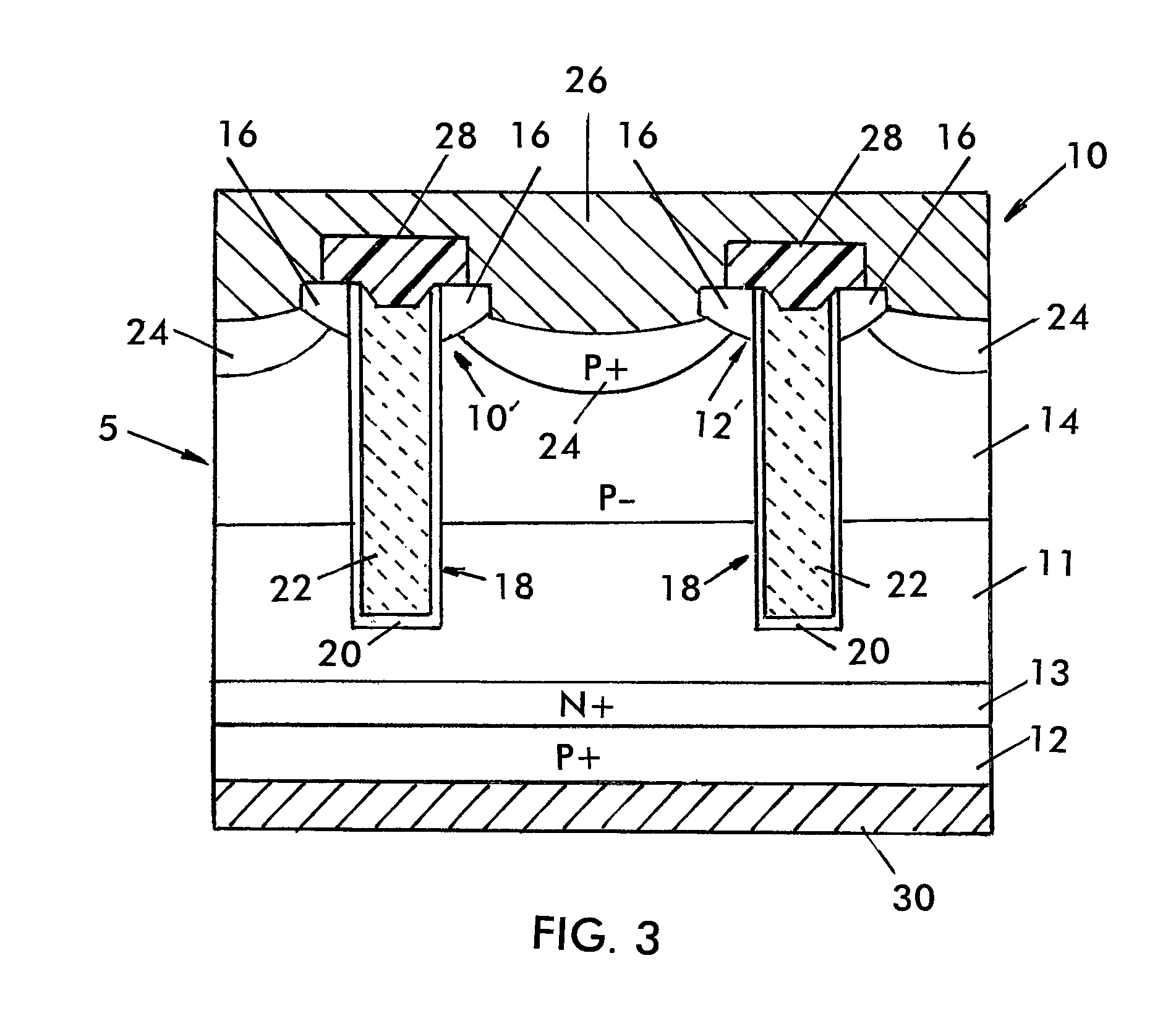 Variable threshold trench IGBT with offset emitter contacts