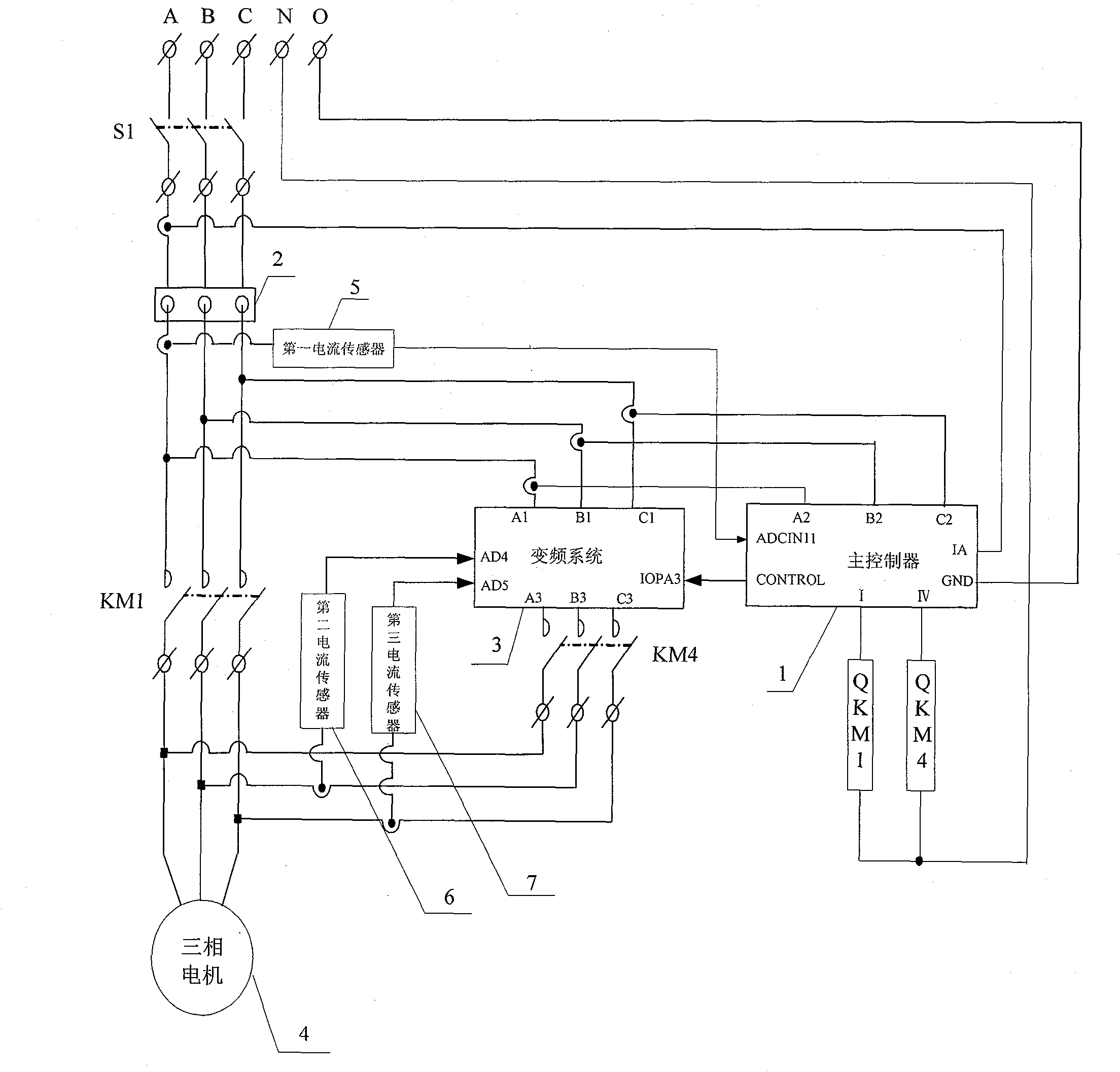 Dragging device with high starting performance induction motor and frequency transformer cooperatively running