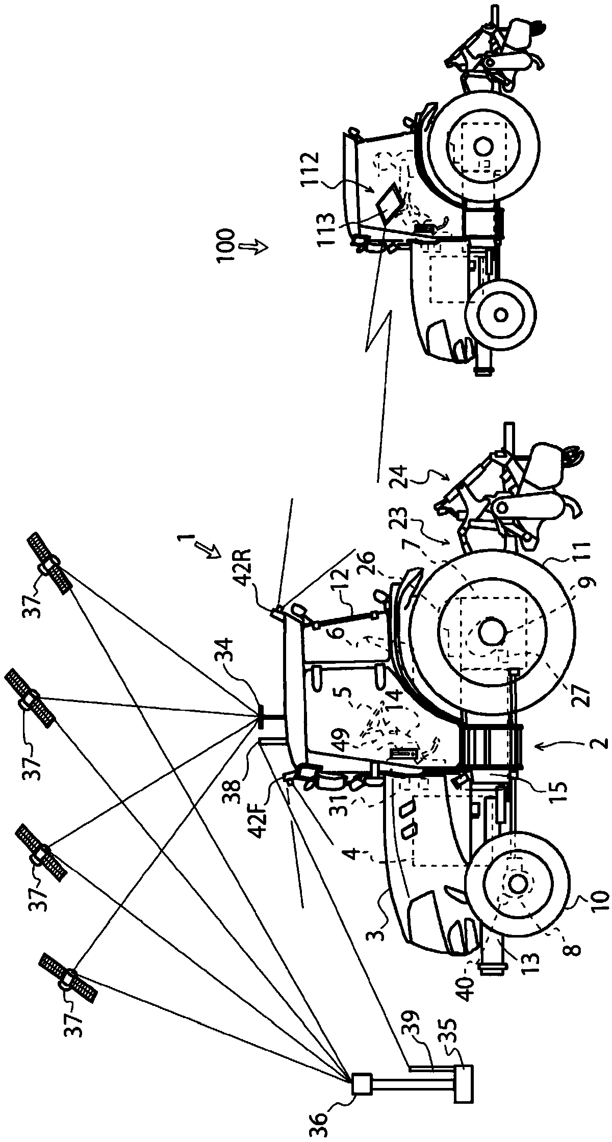 Work vehicle and travel region specification device